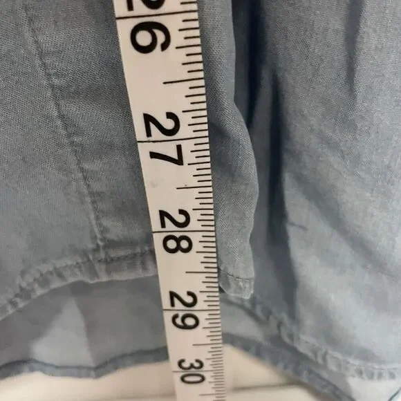 Zac & Rachel Women 2X Chambray Button Up Shirt Blue Tunic Roll Tab Sleeve Top - Picture 9 of 9